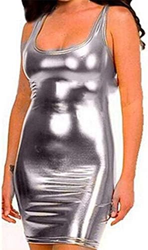 Hot Sexy Womens Metallic Shine Shiny Bodycon Strappy Wetlook Clubbing Party Mini Dress
