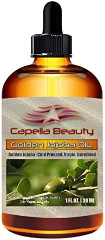 Pure Jojoba Oil, Golden, for Skin, Hair, Scalp, nails & everything. Rejuvenates, moisturizes, disinfect and strengthens, maintains balance, helps against sun burns, treats acne, by Capella Beauty