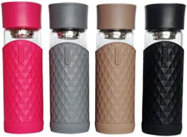 Mecete 14 Oz Premium Break Resistant Glass Water Bottle With Filter,Drinking Bottle,Juice Container,With Hot and Cold Insulated Silicon Case (black)
