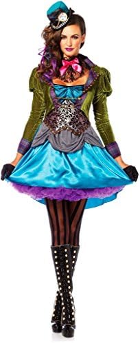 Deluxe Mad Hatter Alice in Wonderland Dress Outfit Women Halloween Fancy Costume Large
