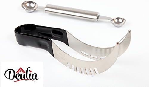 Deulia Stainless Steel Kitchen Utensils with Watermelon Slicer Corer, Dual Scoop Melon Baller and Fruit Carving Tools