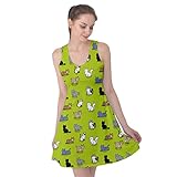 PattyPattern Womens Cute Cat Breed Cartoon Pattern Reversible Sleeveless Dress (XL, Lime)