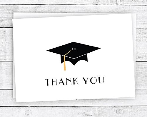 Graduation Cap with Colored Tassel Thank You Cards - 24 Cards & Envelopes (Gold)