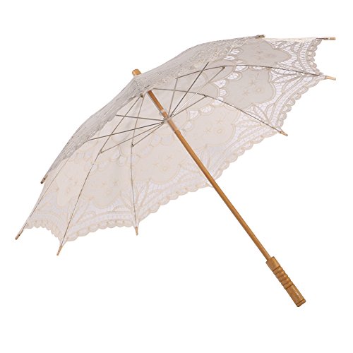 Vintage Lace Parasol Umbrella for Bridal Wedding Party Decoration Photo Props Costume Accessory (Beige) - Thumbnail 3