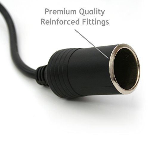 TireTek Premium 12V 13' Foot Heavy Duty Car Cigarette Lighter Socket Extension Cord, Fused (Black)