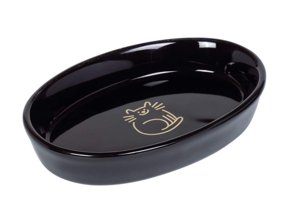 Nobby Cat Ceramic Bowl Oval Golden Cat Black 17 x 11 x 2.5 cm 0.12 L Pack of 1