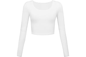 KINDCALL Long Sleeve Crop Tops for Women Workout Basic Clothes for Teen Ladies Fitted Slim Scoop Neck Cute Yoga Shirts (White, Small)