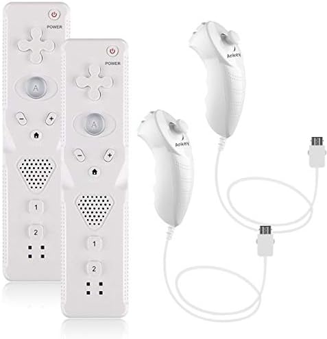 Ankey 2 Packs Built in Motion Plus Remote Nunchuck Controller Set Compatible with Nintendo Wii Game Console Wrist Strap(2 White Kits)