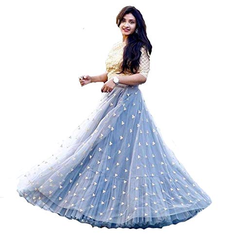 Womens Soft Net Lehenga Choli (YF-142, Grey)