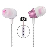 In-Ear Earbuds With Selfie, Kicoeoy Wired Earphones Stereo Bass Headphones Noise Cancelling Headset With Built-in Mic and Volume Control 3 Extra Silicone Ear buds(S/M/L) (Rose Gold)
