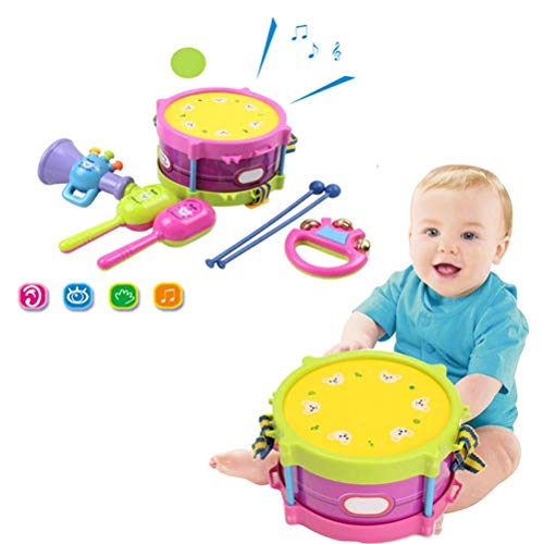 mrGood 5Set Educational Kids Toy Set Baby Roll Drum Musical Instruments Kit Children Baby Gift Tambourine Handbell Music Drums