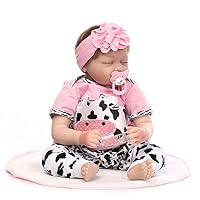 Makaor Lifelike Realistic Baby Doll Lifelike Reborn Baby Doll 55cm Newborn Doll Kids Girl Playmate Kids Birthday Gift (Pink, Size:55cm)
