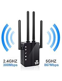 Extensor de rango WiFi, Anthter 1200 Mbps repetidor WiFi con 4 antenas externas, 2 puertos Ethernet, 2.4 y 5 GHz de doble banda de señal aumentador, 360 grados cobertura completa WiFi rango extensor repetidor, fácil configuración