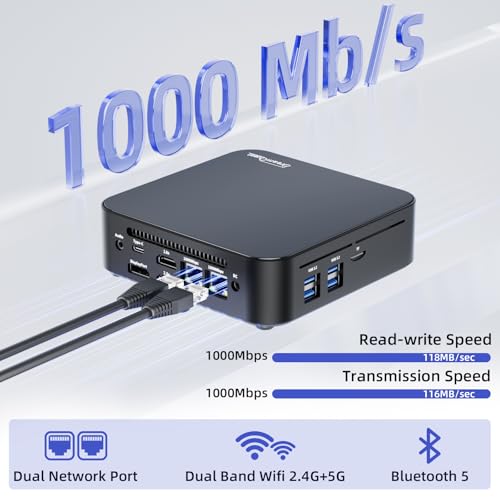 DreamQuest Mini PC Windows 11 Pro Intel N150 (up to 3.6 GHz) 16GB DDR4 512GB M.2 SSD Micro Desktop Computer with HDMI Type-C Port, 2X Gigabit Ethernet/WiFi 5/BT 5/USB3.2 X4 for Business Office