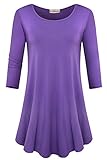 JollieLovin Womens 3/4 Sleeve Loose Fit Swing Tunic Tops Basic T Shirt (Deep Purple, 2X)