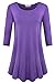 JollieLovin Womens 3/4 Sleeve Loose Fit Swing Tunic Tops Basic T Shirt (Deep Purple, 2X)