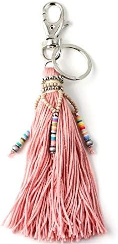 JAASA Jewelry Bohemian Keychain Acrylic beads Tassel Key Chain Boho Women bag Accessories Car Key Chains trinket Dropshipping (Pink)