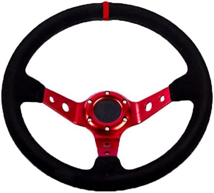 STR 13" Rally/Drift/Race Steering Wheel, 2" or 3" Dish, Black/White/Blue/Red/Green/Silver/Gold (Red, 3")