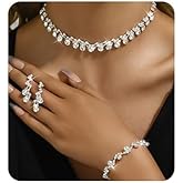 fxmimior Crystal Silver Bridal Wedding Necklace Bracelet Dangle Earrings Set Sparkle Rhinestone Bridal Prom Costume Jewelry Accessories for for Brides Bridesmaid Party