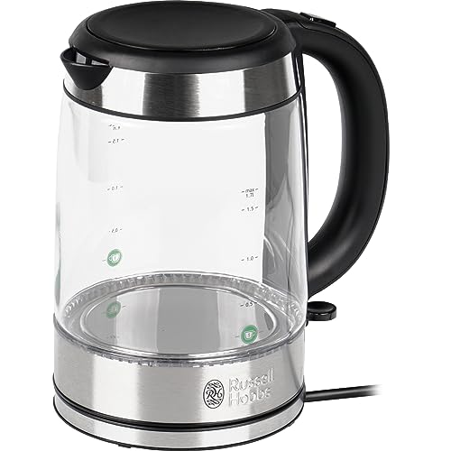 Russell Hobbs Wasserkocher Glas, 1,7 l, 2200 Watt, Edelstahl, Blaue LED