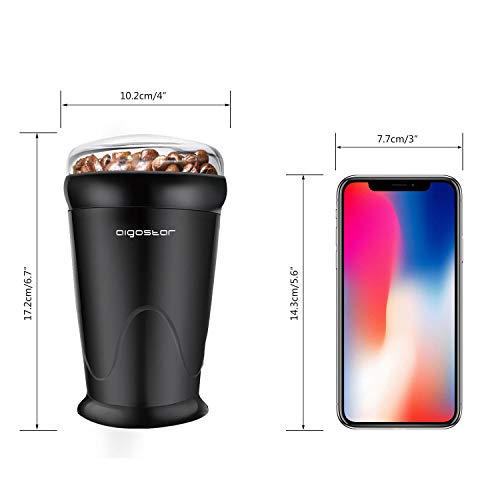 AIGOSTAR Coco- Electric Coffee Grinder with Stainless Steel Blades | Grinds Coffee Beans, Spices, Nuts and Grains | One-Touch, 60g, Black