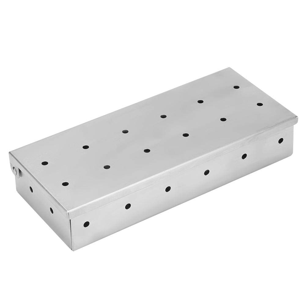 TOPINCN BBQ Box Stainless Steel Outdoor Meat Grill Smoker Box Supplies for Wood Charcoal Multi-Holes Design Smoky Flavor