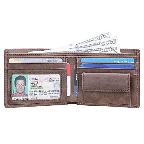 Mens Genuine Leather Bifold Wallet With 2 ID Window And RFID Blocking Natural Grain Blue on