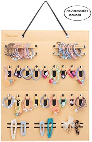 Pacmaxi ヘアゴム収納用ウォールポケット 春の新作続々 ヘアクリップ収納 大容量 フェルト製 吊り下げ式 省スペース ベビー 便利 ヘアバン収納イエロー 壁掛け収納