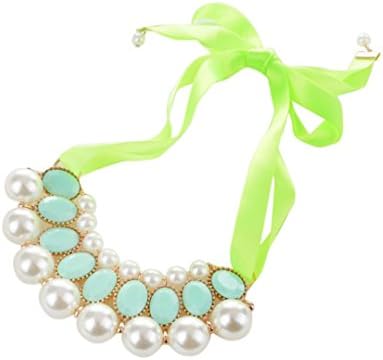 Deamyth Beaded Collar Pomegranate Statement Pendant Chunky Cristal Ruban Loop Necklace (Green)