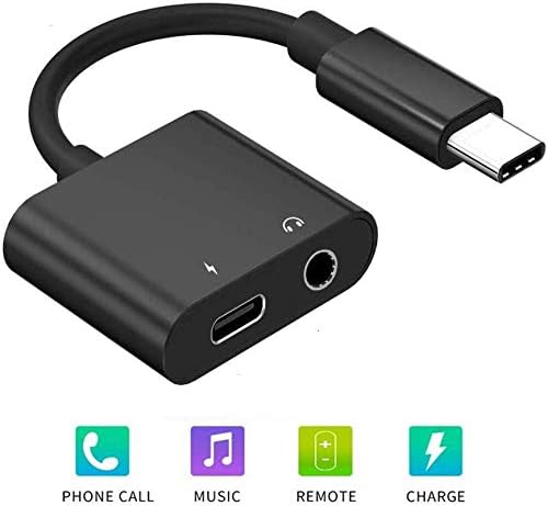 Type-C/USB-C Audio Aux Adapter 2 in 1 to 3.5mm Jack Headphones Type C Car Charger converter Connector Splitter Support Google Pixel 2/3XL,Samsung Note8/S8/S9 Plus,HTC U12,LG iPad Pro 2018,Etc - Black