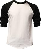 Casual Raglan Tee 3/4 Sleeve TShirt Baseball Jersey 2XL White Black