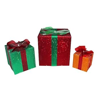 Amazon Com Northlight Set Of 3 Lighted Glistening Gift Box And