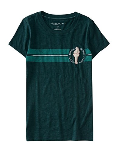 Aeropostale Women's Chenille Torch Racing Stripe Graphic T Shirt M Olive Root