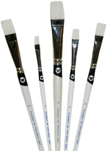 Permalba Oil Brushes, White Bristle Bright, Set of 5