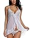 Avidlove Women Lingerie Lace Babydoll V Neck Sleepwear Mesh Chemises White