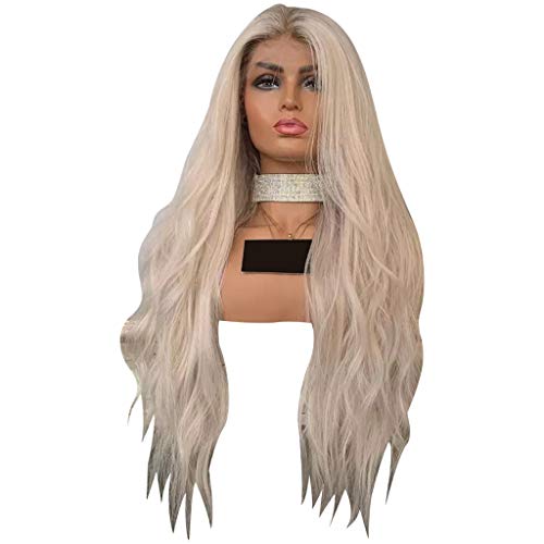 Natural Looking Synthetic Wigs Heat Resistant Replacement Wig For Women, Curly Wave Natural Mix Colors Grey Party Wigs Long Lace Front Wave Synthetic Wig