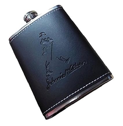 Vagmi Johnnie Walker Design Stainless Steel Leather Hip Flask (230 Ml) for Men - Liquor Flask Or Wine Whiskey Alcoholic Beverage Holder