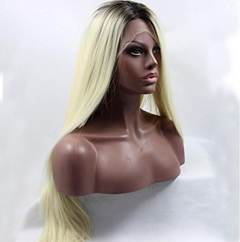 Xiweiya Wigs Synthetic Blonde Lace Front Wigs Long Ombre Blonde Wigs With Dark Roots Middle Part Heat Resistant Fiber Long Hair Wigs