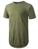 URBANCREWS Mens Hipster Hip Hop Mineral LT Washed Longline T-shirt FATIQUE, XL
