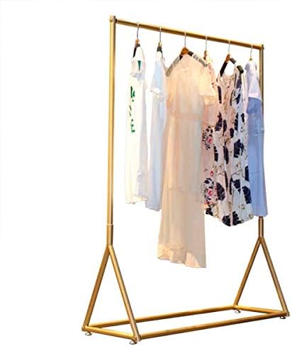 Warm Van Modern Simple Heavy Duty Metal Garment Rack,Retail Display Clothing Rack,Wrought Iron Single Rod Floor-Standing Hangers Clothes Shelves (Gold Round Tube, 47.2 L)