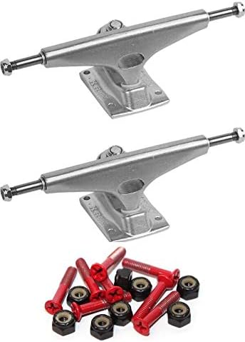 Krux Trucks Standard Silver Polished Skateboard Trucks - 5.625" Hanger 8.25" Axle with 1" Red Hardware