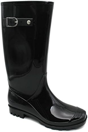 MS2902 Black Ladies Shiny Rain Boots Size 9