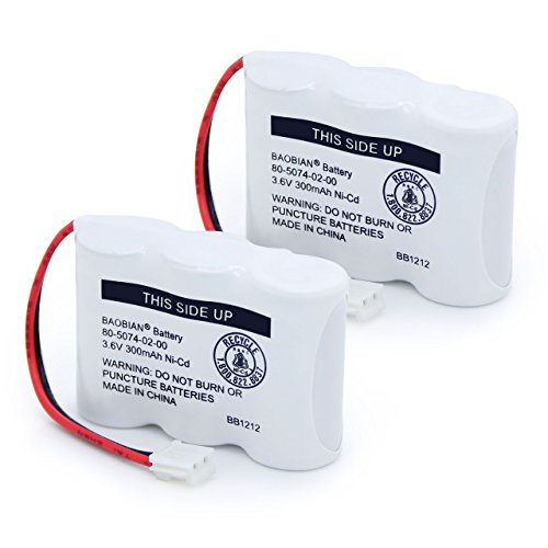 BAOBIAN 80-5074-02-00 80-5074-00-00 Ni-CD 3.6V Cordless Phone Battery Compatible at&T Lucent 2422 E1802 E1803 VTech 80-5074-00-00 GE TL96155 Sanik 3SN-2/3AA30-S-J1 (Pack of 2)