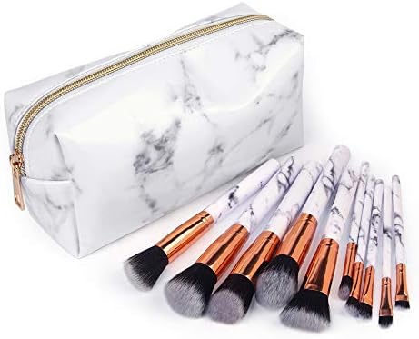CapsA Makeup Brushes 10 PCS Professional Marble Makeup Brushes with Beauty Travel Cosmetic Bag Girls Fashion Multifunction Makeup Brush Bag