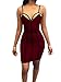 TOB Women's Sexy Bodycon Spaghetti Strap Sleeveless Patchwork Mini Club Dress Wine Red