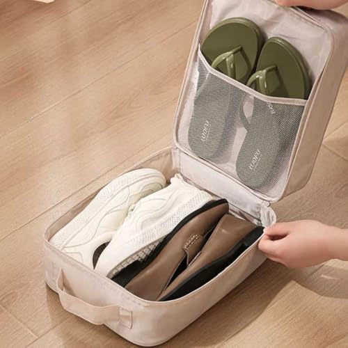 Bolsa de Sapatos para Viagem 03 Compartimentos Necessaire Organizadora de Tênis Sandálias Chinelos Sapato Porta Calçados com Zíper Malha Respirável Dobrável Economia de Espaço (PRETO)