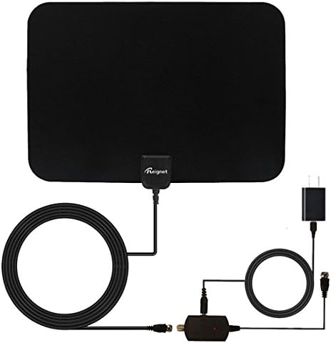 Reignet TV Antenna Amplified Indoor HDTV Antenna 50 to 70 Mile Range with Detachable Amplifier Signal Booster and 16.5FT Coax Cable - Black