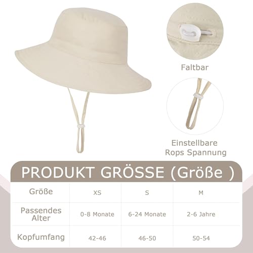 Shedoo Children's Sun Hat UV Protection UPF 50+, Wide Brim Neck Protection Fishing Hat Baby with Sunglasses, Breathable Bucket Hat with Adjustable Chin Strap, Beach Hat for Boys, Girls