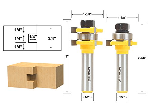 Yonico 15228 Yonico 15228 Tongue and Groove Router Bit Set 1/4" x 1/4" 1/2" Shank, ,