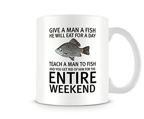 Behind The Glass - Give A Man A Fish - Printed Funny Mug - Great Gift/Present Idea, Ceramic, 11fl.oz.